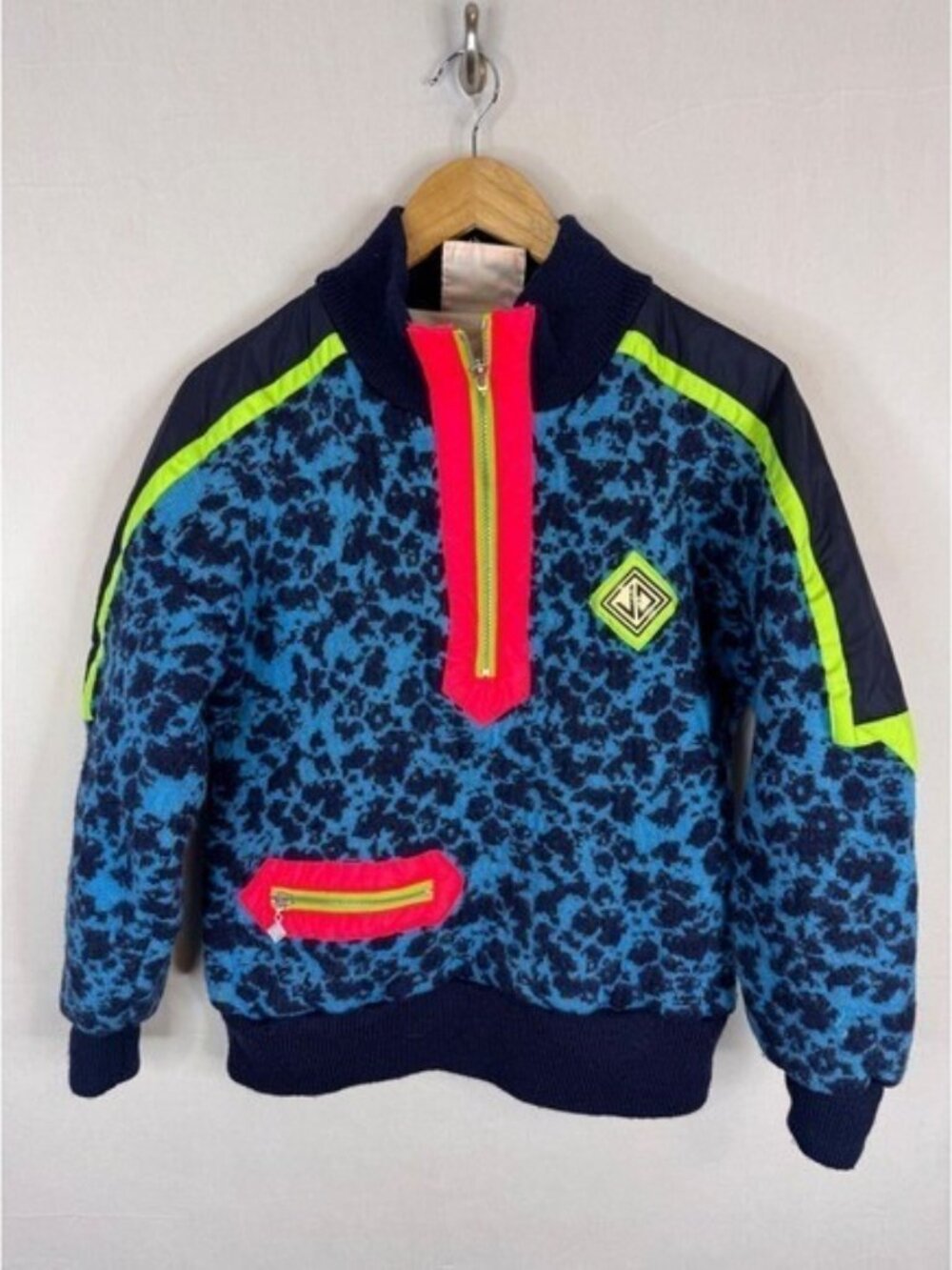 Vintage Sun Valley 80s Neon Leopard Fleece Quarter Zip Pullover Jacket Women S